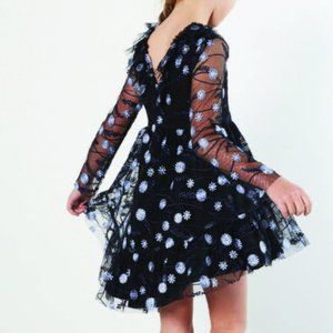 Floral Embroidered Navy Blue Dress